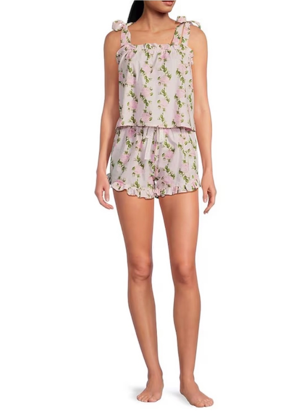 8 Oak Lane Sleeveless Tie Top Woven Vintage Rose Print Shorty Pajama Set Floral